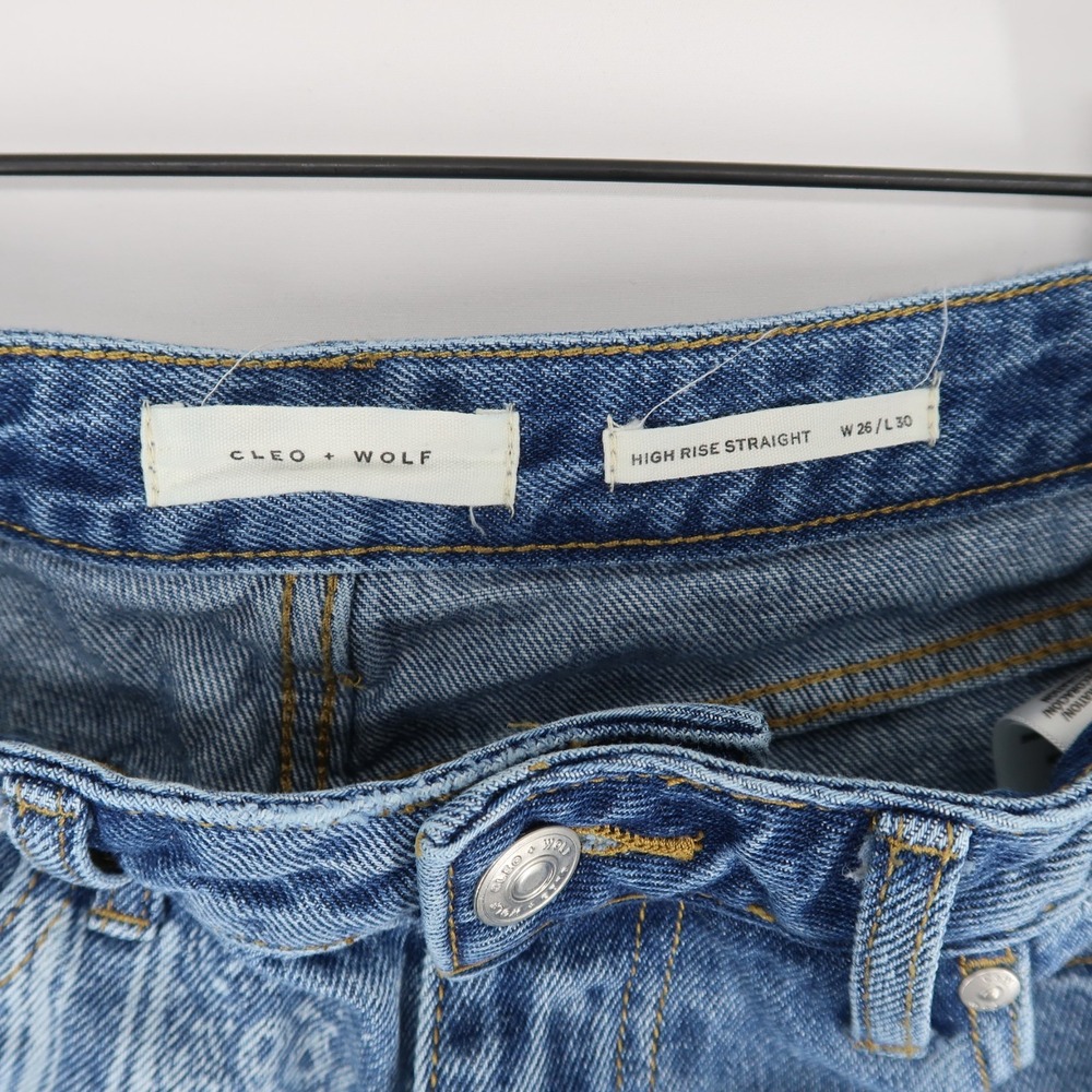 Cleo + Wolf Jeans Womens 26x30 Blue Paisley Print High Rise Straight Distressed - Picture 8 of 11